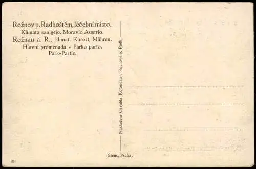Postcard Rosenau Rožnov pod Radhoštěm Parkpartie 1929