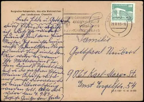 Ansichtskarte Chemnitz Burg Rabenstein Wiederaufbauwerk 1946