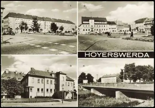 Hoyerswerda DDR Mehrbild-AK Krankenhaus Schulstraße, Elster-Brücke uvm. 1982