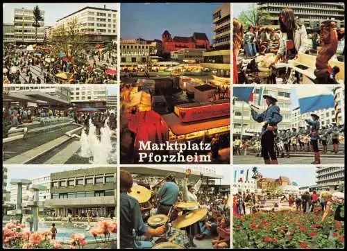 Pforzheim Marktplatz am neuen Rathaus, Fußgängerzone (Mehrbildkarte) 1980