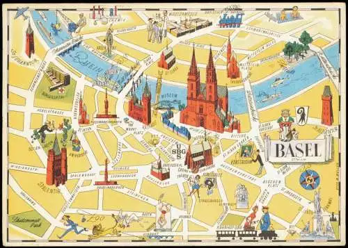 Ansichtskarte Basel Stadtteilansicht, Stadtplan Innenstadt-Bereich 1967