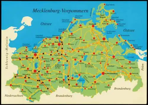 .Mecklenburg-Vorpommern Landkarte Übersichtskarte Map Ostsee-Region 1990