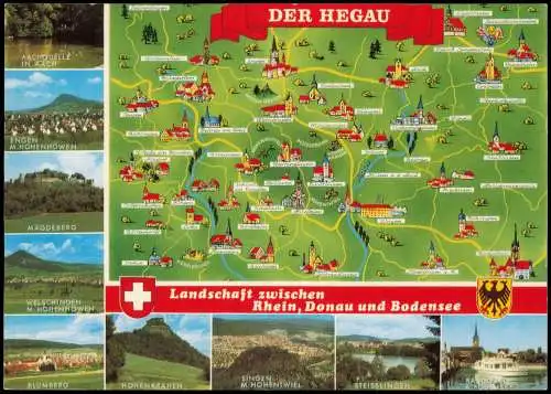 Baden-Württemberg Übersichtskarte (Map) DER HEGAU Rhein Donau Bodensee 1980