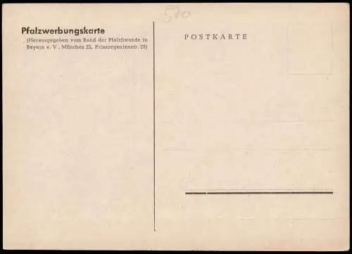 Rheinland-Pfalz Landkarte Übersichtskarte (Map) PFALZ  um Kaiserslautern 1950