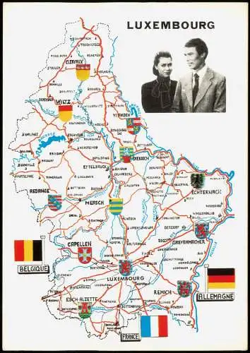 Luxemburg Landkarte Übersichtskarte Map Le Grand-Duché de Luxembourg 1970