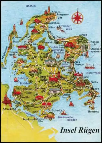 Mecklenburg-Vorpommern Landkarte Übersichtskarte (Map) OSTSEE Insel Rügen 1995