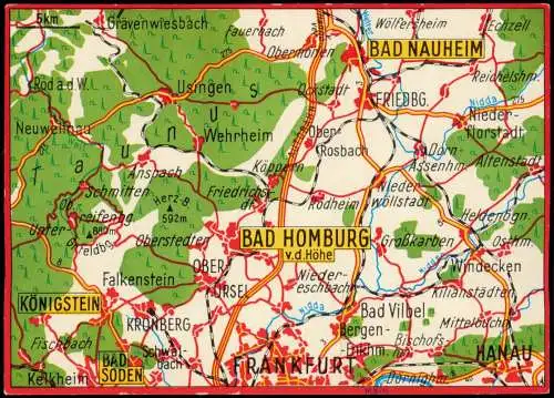 .Hessen Hessen Landkarte Übersichtskarte (Map) Region um Bad Homburg v.d.H. 1970