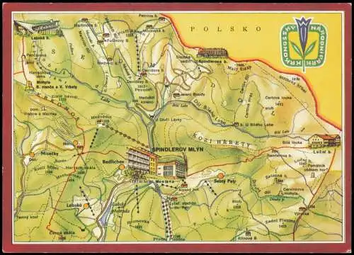 Petzer Pec pod Sněžkou STŘEDNÍ KRKONOŠE Landkarte AK RIESENGEBIRGE 1980