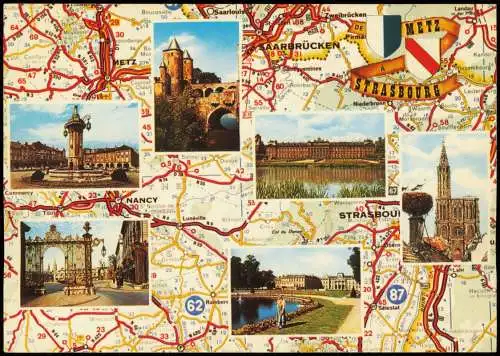 Straßburg Strasbourg Frankreich Landkarte Übersichtskarte Region Metz 1980