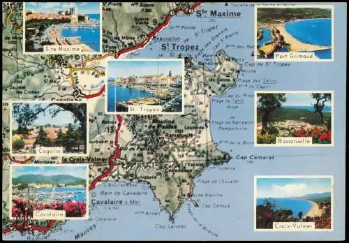 .Frankreich Landkarte Übersichtskarte (Map) La Côte d'Azur Varoise 1970