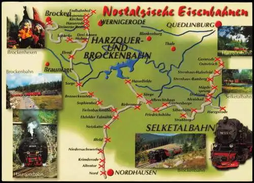 Nostalgische Eisenbahnen im Harz mit Brockenbahn u. Übersichtskarte 1990