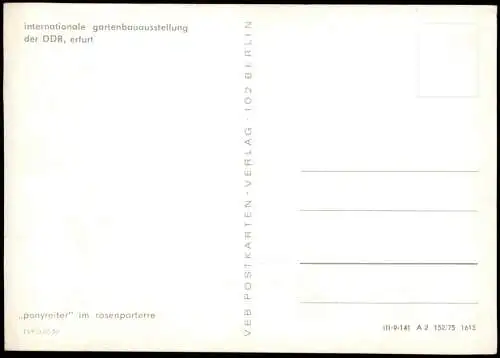 Erfurt Internationale Gartenbauausstellung Ponyreiter im Rosenparterre 1975