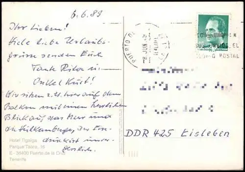 Postale Puerto de la Cruz HOTEL Cigaiga Tenerifa 1989  Canaris Kanaren