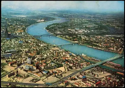 Köln Luftbild mit Severinsbrücke, Deutzer-Brücke und Hohenzollernbrücke 1966