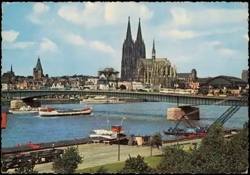 Ansichtskarte Köln Panorama-Ansicht mit Rhein Partie und Dom 1970
