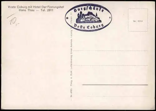 Ansichtskarte Coburg Luftbild Veste Coburg mit Hotel Der Festungshof 1932