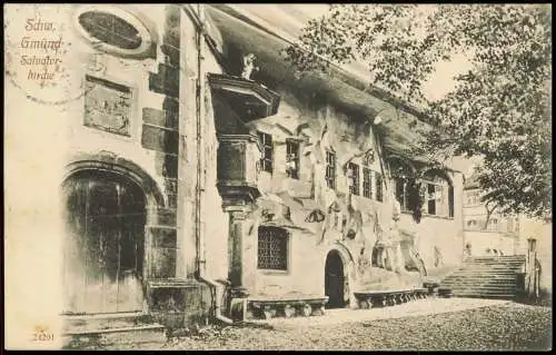 Ansichtskarte Schwäbisch Gmünd Salvatorkirche Seitenansicht Bemalung 1909