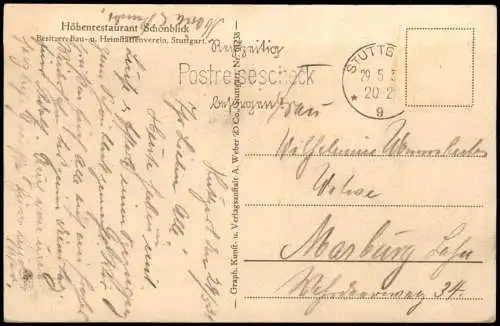Ansichtskarte Weißenhof-Stuttgart Höhenrestaurant Schönblick 1936
