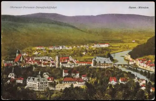 Hann. Münden Umlandansicht Oberweser-Personen-Dampfschiffahrt 1910