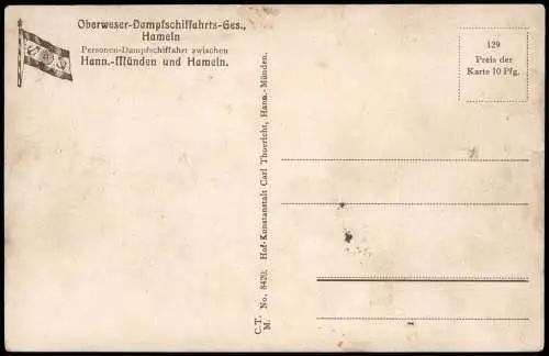 Hann. Münden Umlandansicht Oberweser-Personen-Dampfschiffahrt 1910