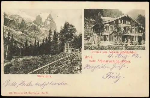 Ansichtskarte Grindelwald 2 Bild Schwarzwaldgletscher Hütte 1902