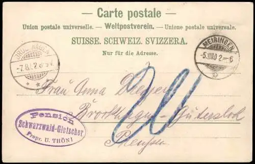 Ansichtskarte Grindelwald 2 Bild Schwarzwaldgletscher Hütte 1902