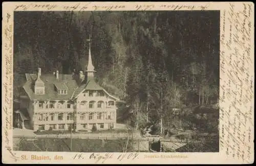 Ansichtskarte St. Blasien Bezirks-Krankenhaus. 1907