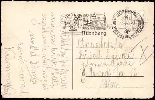 Ansichtskarte Nürnberg Hauptbahnhof Fernsicht 1939  gel. Feldpost WK2