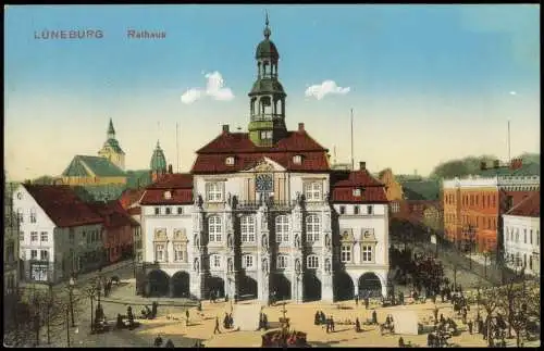 Ansichtskarte Lüneburg Rathaus Markt Straßen 1914