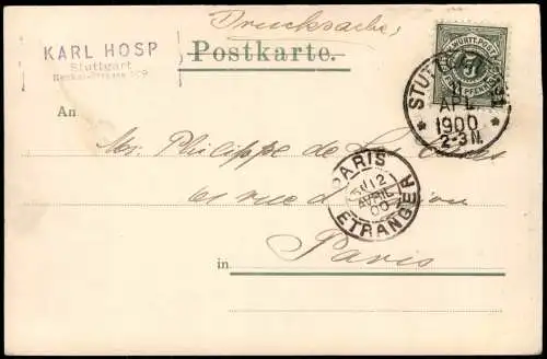 Ansichtskarte Stuttgart von der Karlshöhe gesehen. 1900  Ankunftsstempel Paris