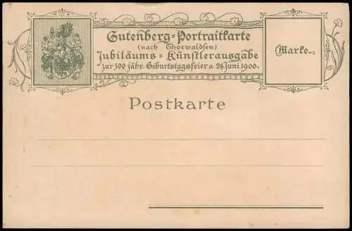 Ansichtskarte  Künstlerkarte Gutenberg-Portraitkarte 500 Jahrfeier 1900