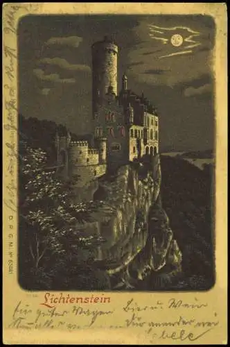 Lichtenstein (Württemberg) Schloss Lichtenstein Mondschein Künstlerkarte 1898