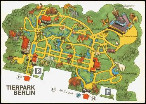 Ansichtskarte Friedrichsfelde-Berlin Landkarten AK: Tierpark Brehm Haus 1978