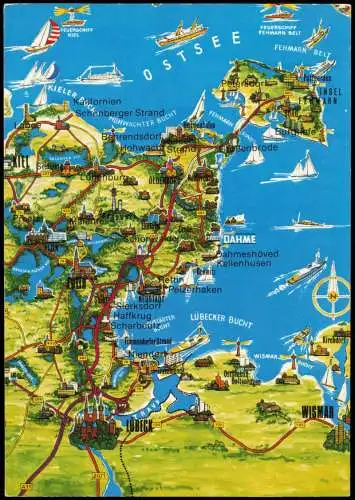 Lübeck Landkarte Ostsee Lübeck Wismar Eutin Fehmarn Kiel 1980/1983