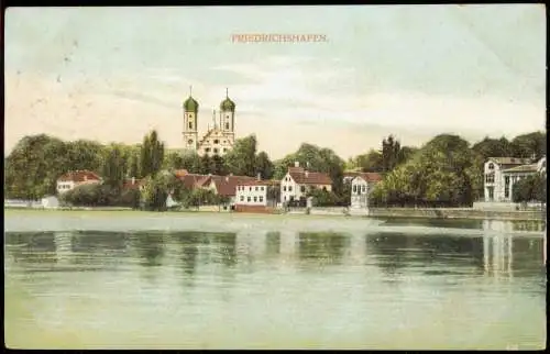 Ansichtskarte Friedrichshafen Blick vom Bodensee auf die Stadt 1911