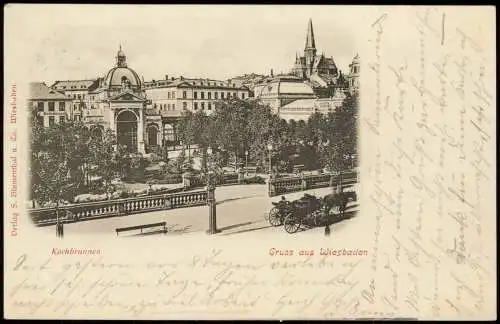 Ansichtskarte Wiesbaden Kochbrunnen Kutsche 1898