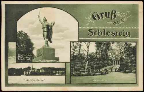 Ansichtskarte Schleswig (Sleswig/Slesvig) 3 Bild Denkmal Schlei Neuwerk 1934