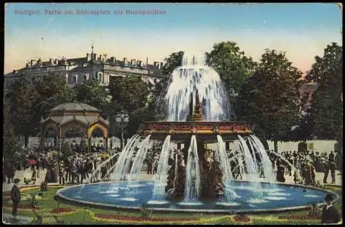 Ansichtskarte Stuttgart Partie am Schlossplatz mit Musikpavillon 1919