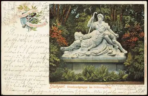 Ansichtskarte Stuttgart Eberhardgruppe im Schlossgarten Heraldik 1900