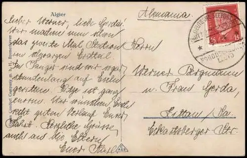 Postcard Algier دزاير   1924   mit Schiffspoststempel Seepost (Norddt. Lloyd)