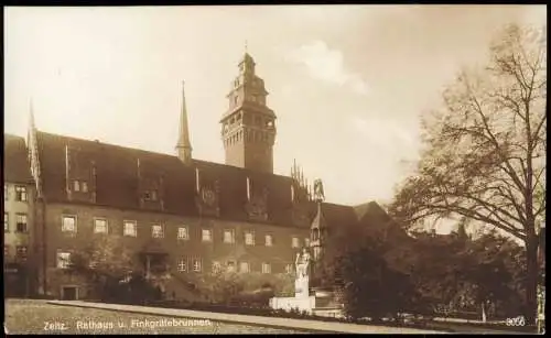 Ansichtskarte Zeitz Rathaus u. Finkgräfebrunnen 1920