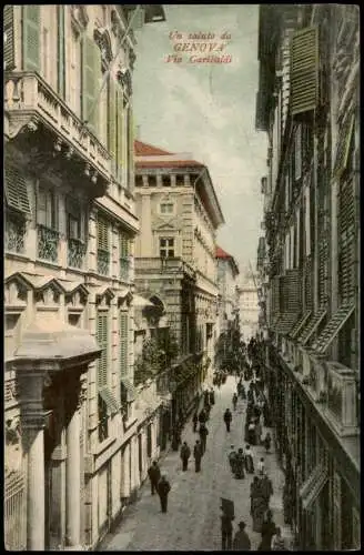 Cartolina Genua Genova (Zena) Via Garibaldi 1909