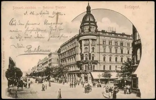 Postcard Budapest Nemzeti színház Straße Geschäfte 1902