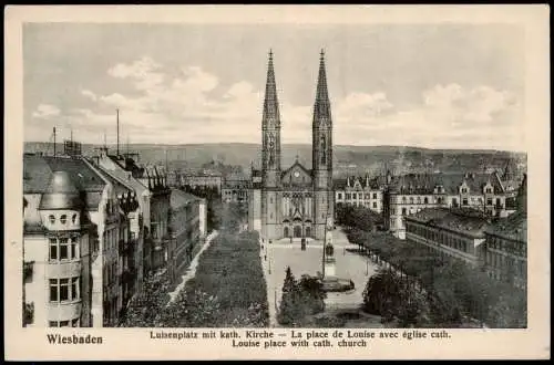 Ansichtskarte Wiesbaden Luisenplatz mit kath. Kirche 1925