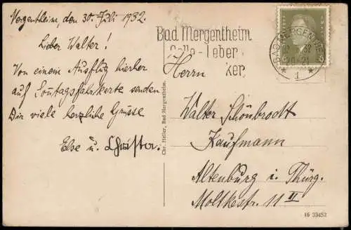 Ansichtskarte Bad Mergentheim Kuranstalt Hohenlohe Hotel 1932