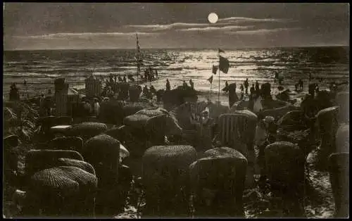 Ansichtskarte Norderney Strand bei Mondschein Strandleben 1907