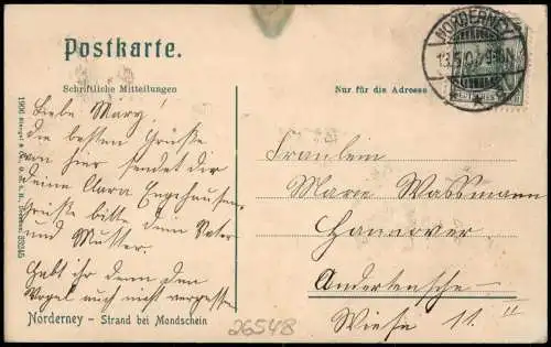 Ansichtskarte Norderney Strand bei Mondschein Strandleben 1907