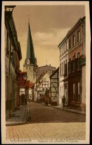 Ansichtskarte Mülheim an der Ruhr Hagdorn mit schiefem Kirchturm. 1922