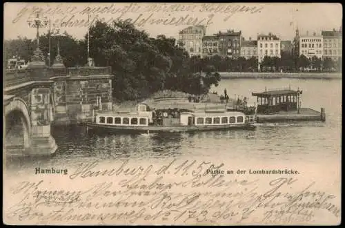 Ansichtskarte Hamburg Partie an der Lombardsbrücke. Schiff 1906