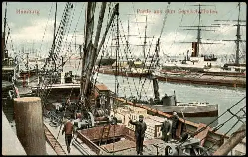 Ansichtskarte Hamburg Partie aus dem Segelschiffhafen. 1914